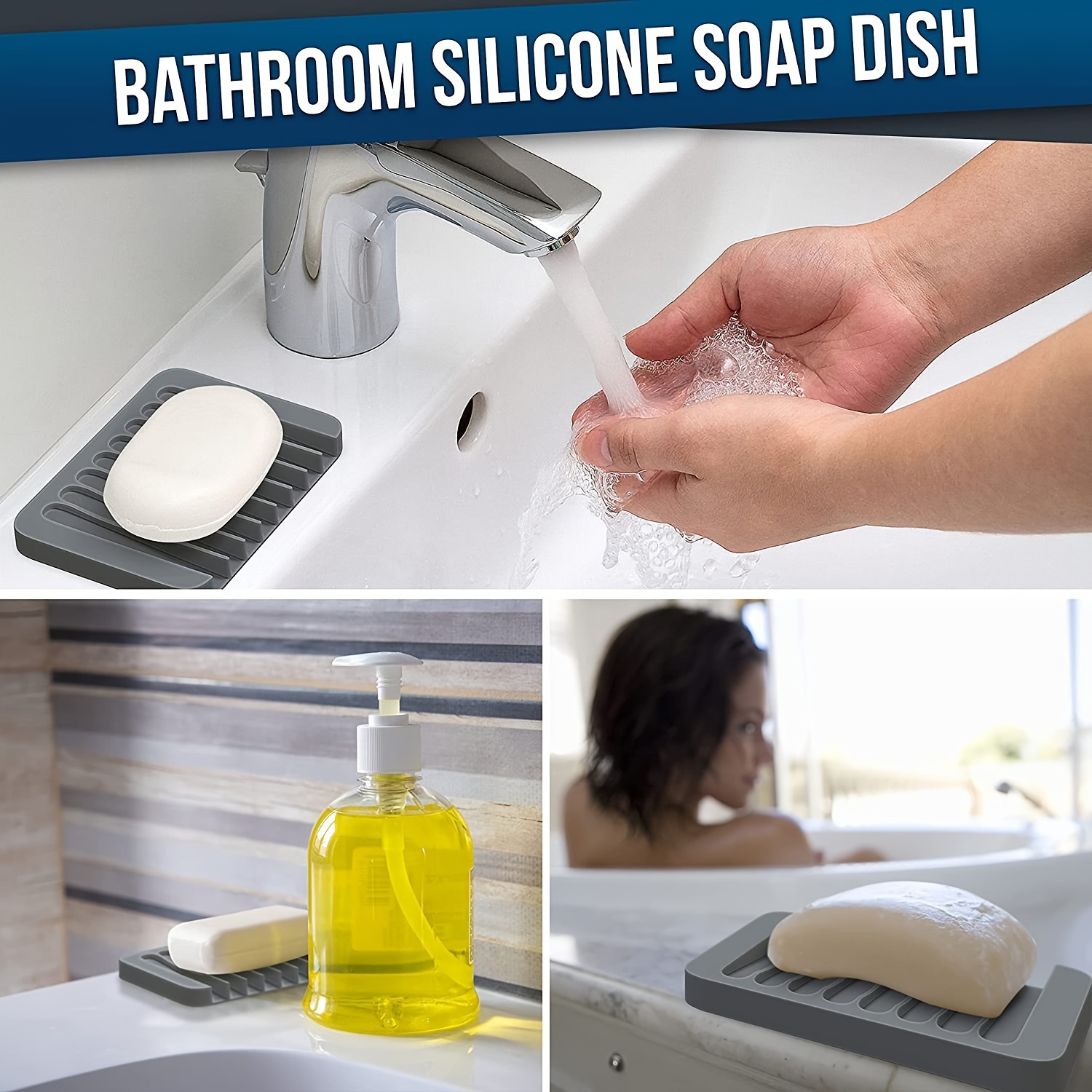 Silicone Soap Dish & Kitchen soap Tray - Self draining soap Dish, Soap Dish  Shower | Silicone soap Holder | Soap Holder for Kitchen Sink | Small soap