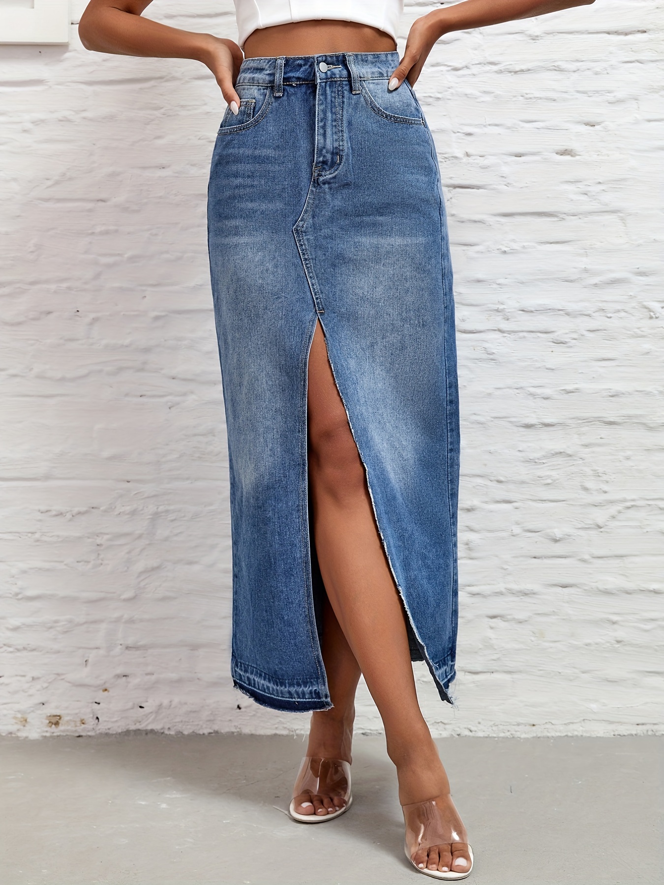 Casual Long Denim Skirts Women Vintage Jean Maxi Skirt Womens