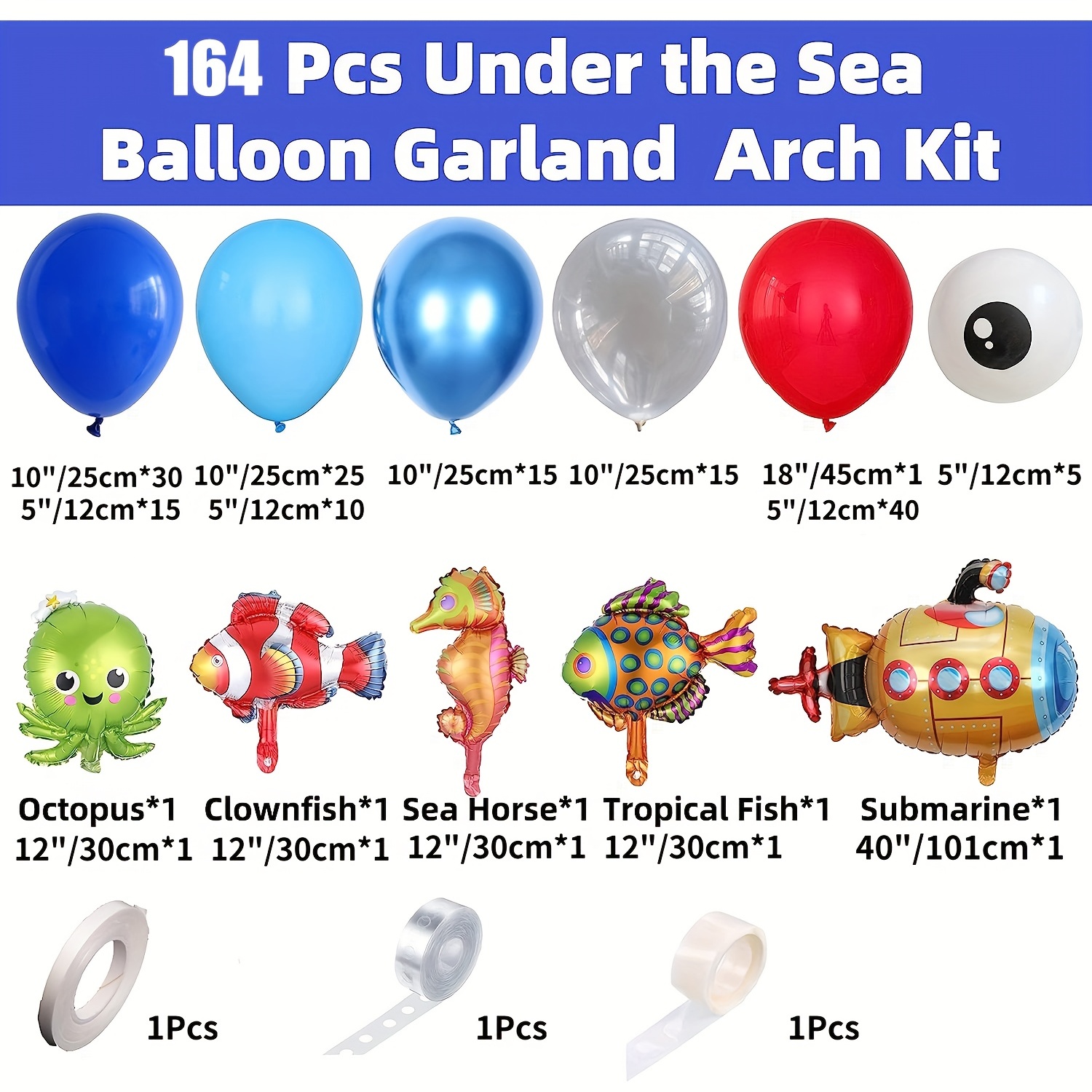 164pcs Ocean Balloon Garland Arch Kit, Under The Sea Party Decorations With  Fish Sea Horse Submarine And Octopus Balloons For Under The Sea Themed Par