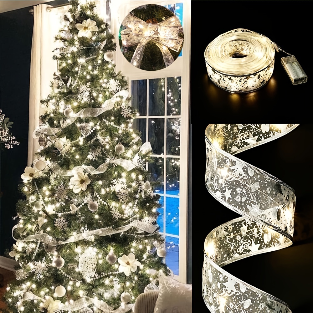 1pc christmas tree ribbon string lights 20 leds battery powered led lights for christmas tree indoor and outdoor christmas decorations party weddings xmas tree holiday details 6