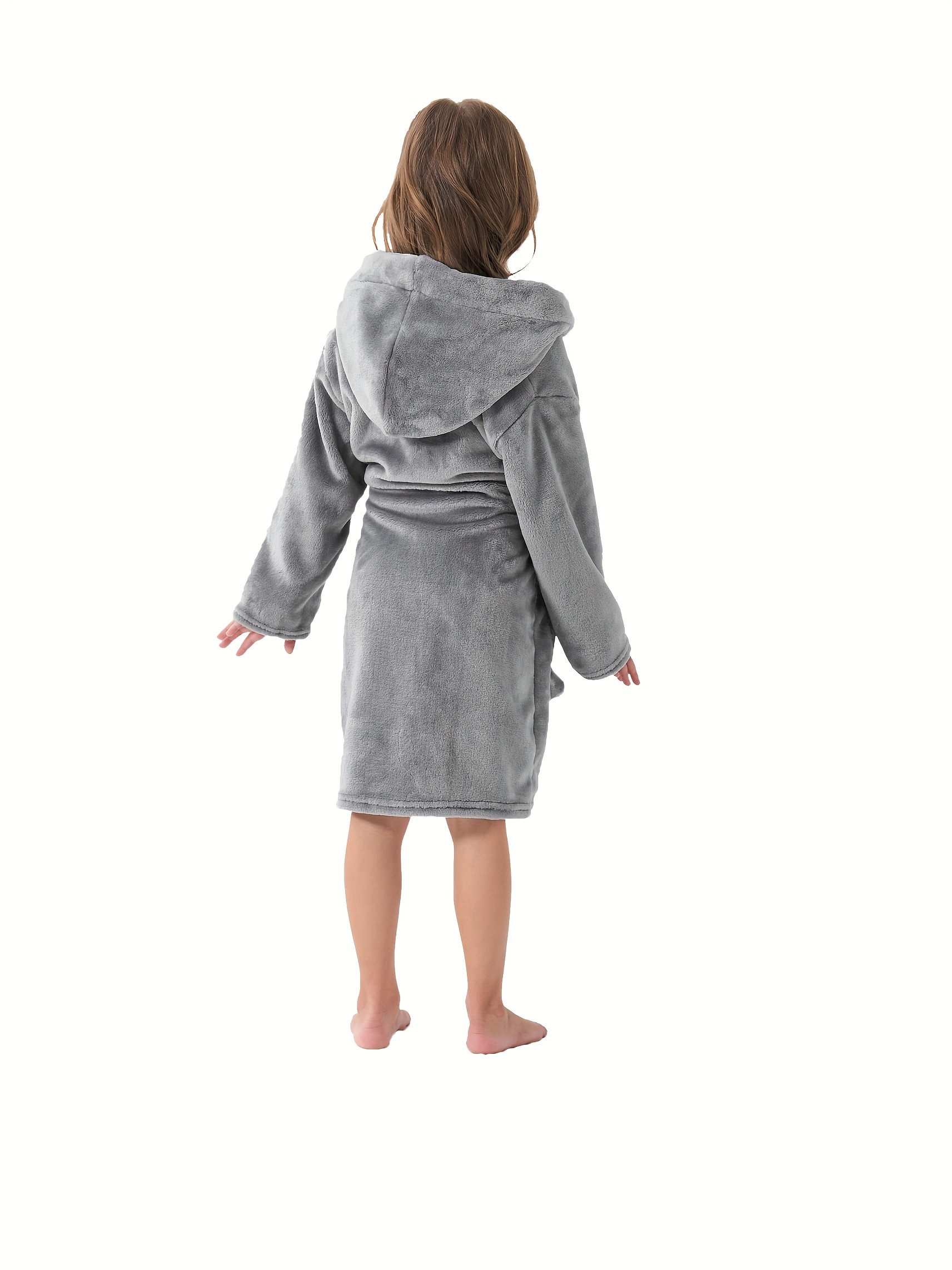Girls Hooded Bathrobe Children Warm Flannel Nightgown Belt - Temu Canada