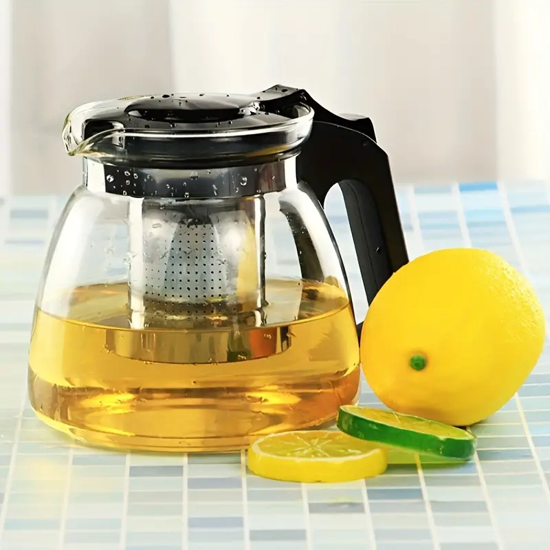 1-teilige Teekanne, Hitzebeständige Glas-Teekanne, Edelstahl-Filter-Tee-Teekanne, Heimtee-Set-Wasserkocher Details 1
