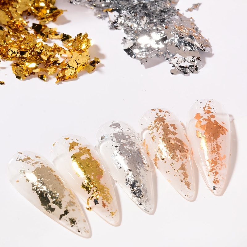 3g Gold Silver Nail Foil Sequins Glitter Leaf Flake Sheet Bulk Foil Paper  For Gilding Manicure