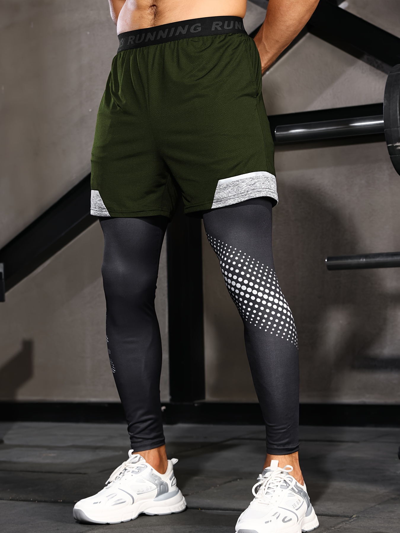 Olive Green Workout Shorts with Compression Pants
