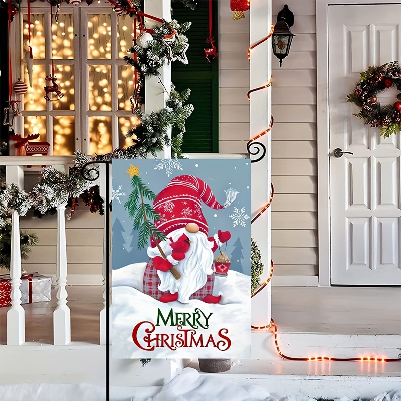 1pc Christmas Gnome Garden Flag Winter Garden Flags 12x18 Double Sided Yard Flag Decorations Outdoor Christmas Gnomes Burlap Banners Flags Merry Christmas Santa Garden Flag Home Decor Gifts details 0