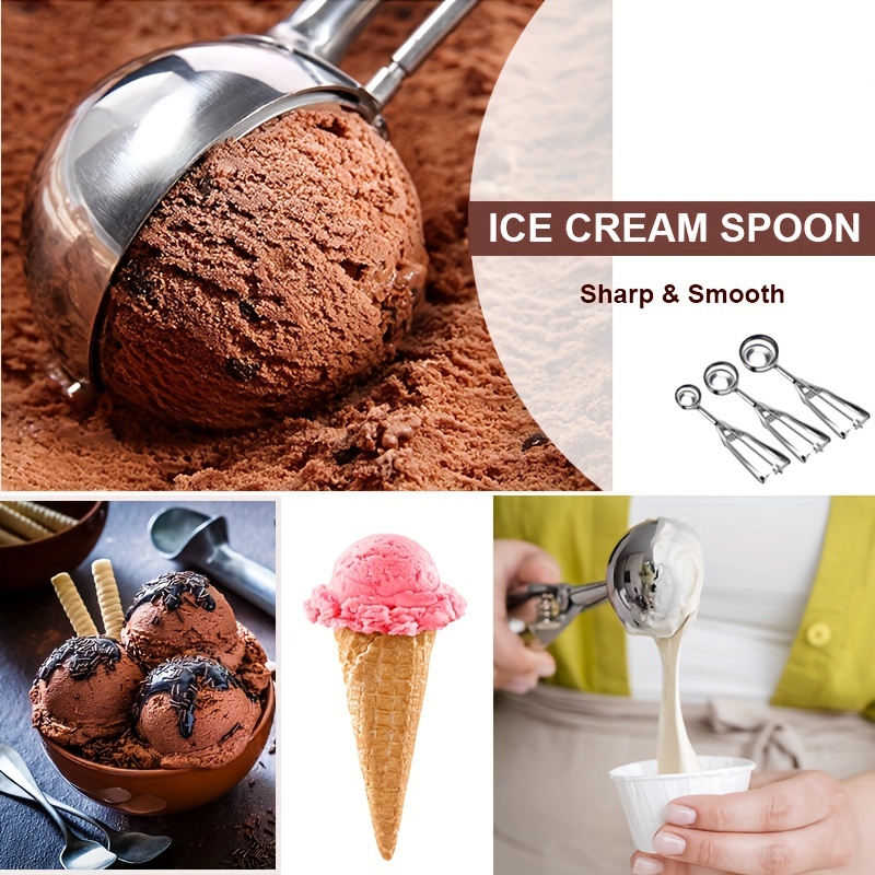 Ice Cream Scoop, 3Pcs Cookie Scoop Set, Stainless Steel Ice Cream Scooper  with Trigger Release, Large/Medium/Small Cookie Scooper for Baking, Cookie  Scoops for Baking Set of 3 with Cookie Dough Scoop 