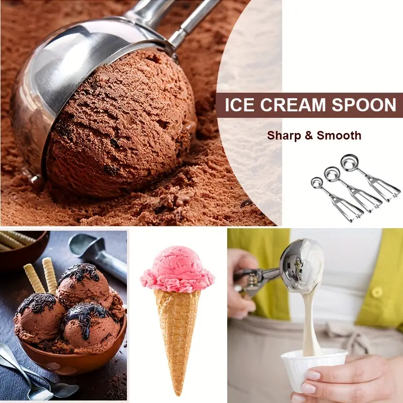 3 Size Ice Cream Scoop Trigger Metal Cookie Spoon Melon Baller Stainless  Steel Dough Spoon Scooper