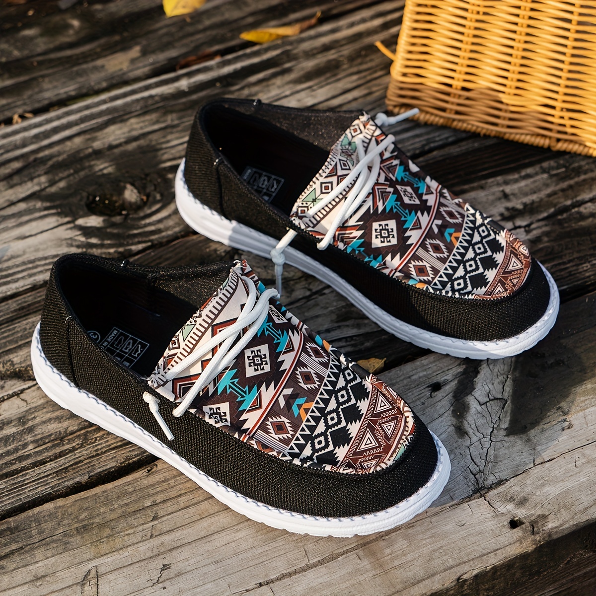 women's slip casual sneakers colorful geometric print - Temu