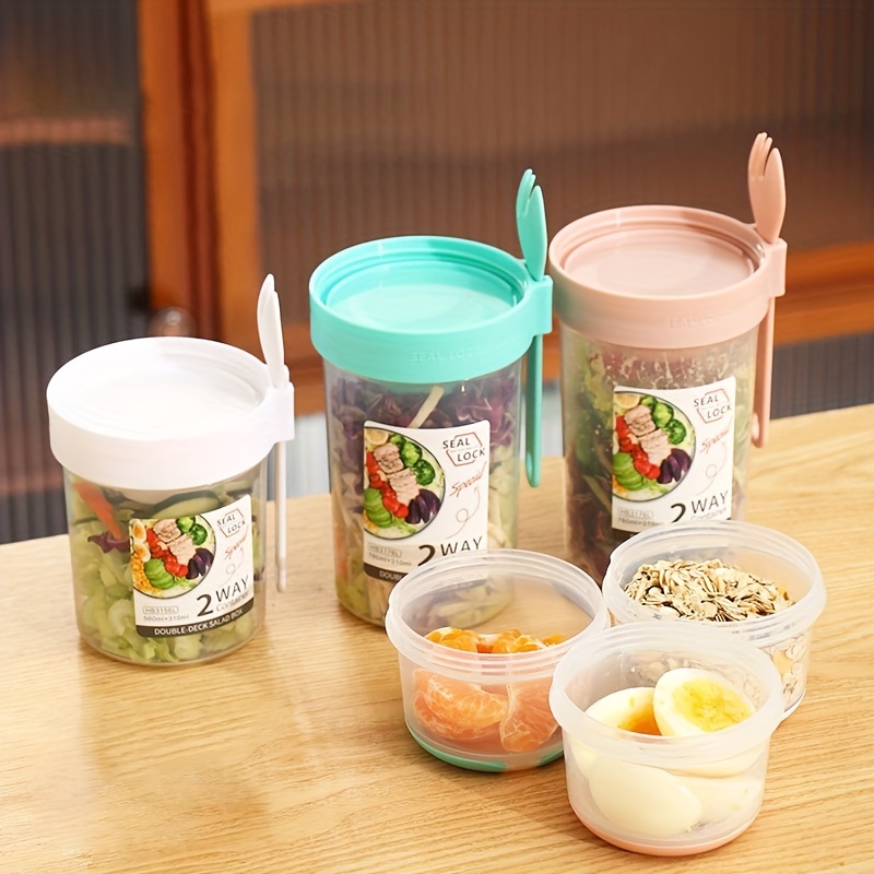 1pc 350ml Mini Glass Lunch Box With Spoon, Portable Leakproof Breakfast Cup  Fruit Food Container For Kids And Students