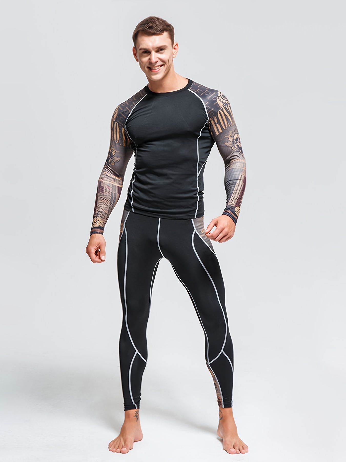 1Bests Men's Sports Running Set Compression Shirt + Pants Skin