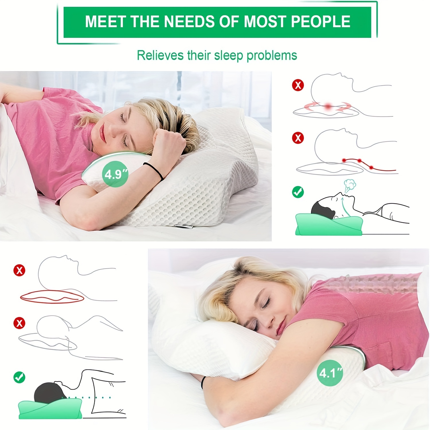 Almohadas de espuma viscoelástica para el cuello, almohada de cama para  dormir, almohada ergonómica de contorno cervical para dormir lateral,  espalda
