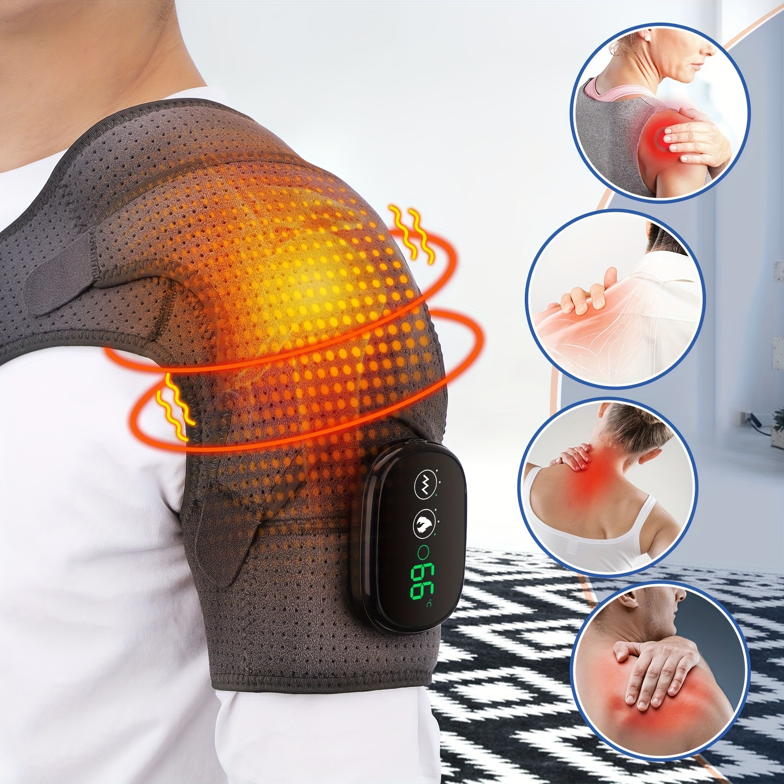 Cordless Heated Shoulder Brace, Shoulder Massager Heating Pads for Rotator  Cuff Pain Upper Arm Muscle Relief 3 Heating and Vibrati