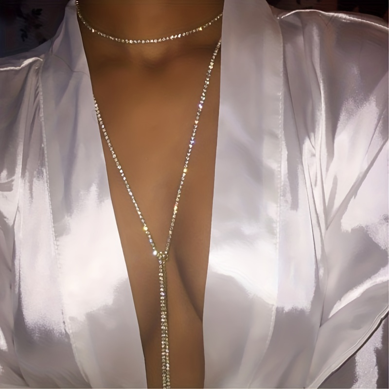 1pc Silver Color Sexy Shiny Rhinestone Chest Chain For Men, Body Jewelry