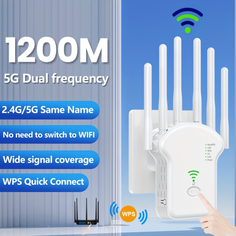 Extensor WiFi 2024, banda dual 5G, 1200 Mbps, amplificador de señal WiFi  más rápido para el hogar, extensores de largo alcance que cubren hasta 8500