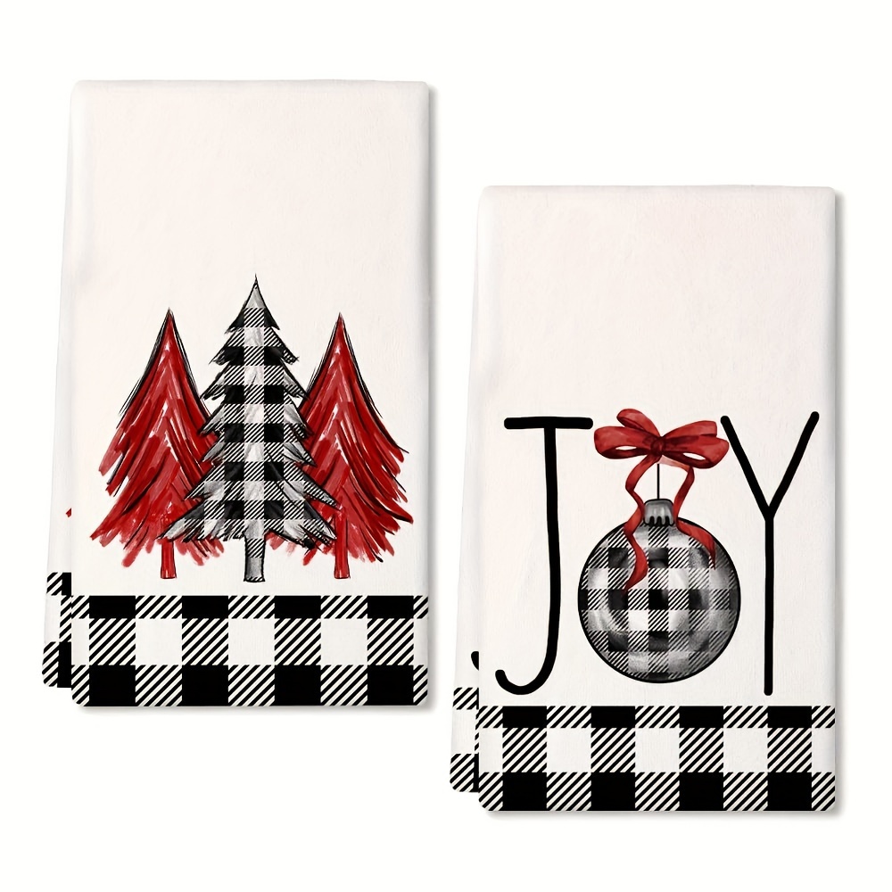 

2pcs, Christmas Hand Towels, Black And White Plaid Christmas Tree Kitchen Towel Dish Towe, Christmas Kitchen Decoration, Super Absorbent Dry Cloth Towels, New Home Bathroom Housewarming Gifts