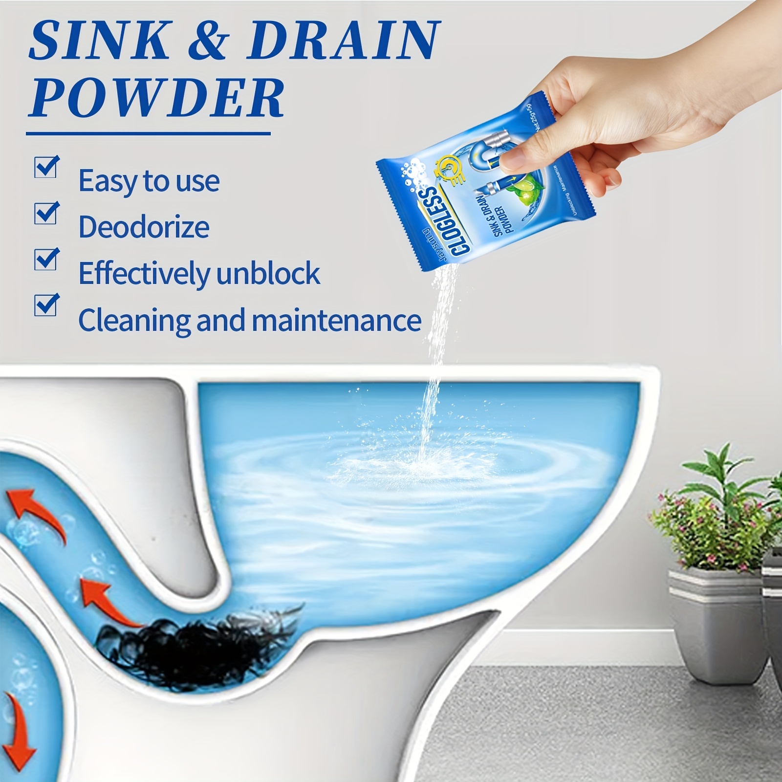 Strong Drain Unclogging Powder - Essential Tool for Motorhomes & Homes - Removes Grease, Hair, Soap Scum & Debris - Quick & Efficient Pipe Cleaning Solution for Toilets, Kitchens & More RV Sewer Chemicals & Cleaners