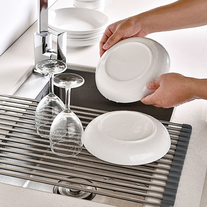Roll Up Dish Drying Rack Over The Sink with Utensil Holder Folding Dish  Rack Dish Drainer for Kitchen Sink Counter Roll-Up Drying Rack Foldable  Dish