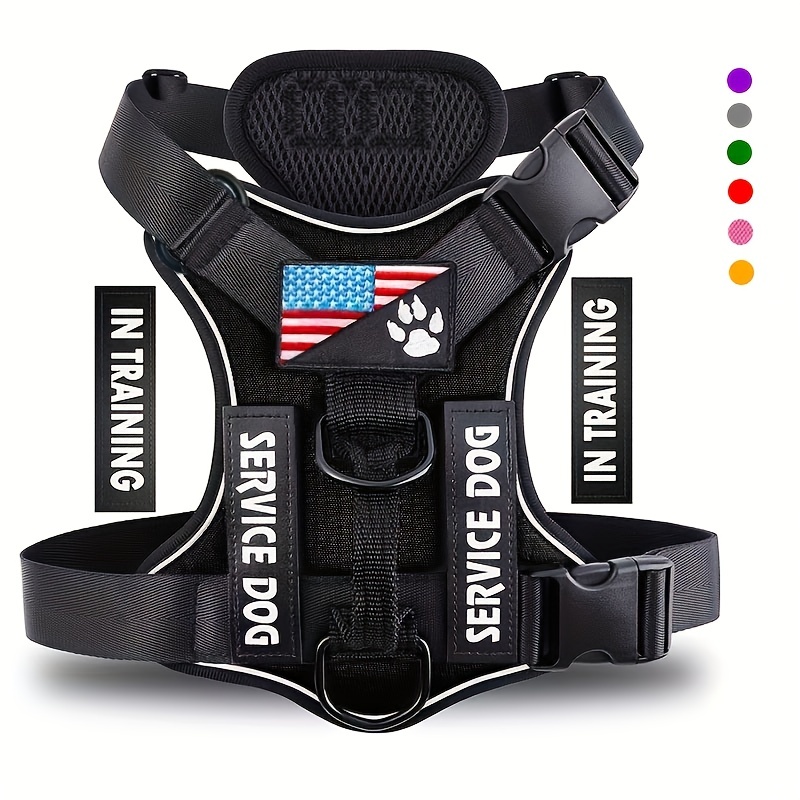 

Service Dog Harness, Reflective Dog Vest Harness With 5pcs Patches, Adjustable Soft Oxford Pet Harness, Inner Layer Mesh, Easy To Control For Small Medium Large Dogs