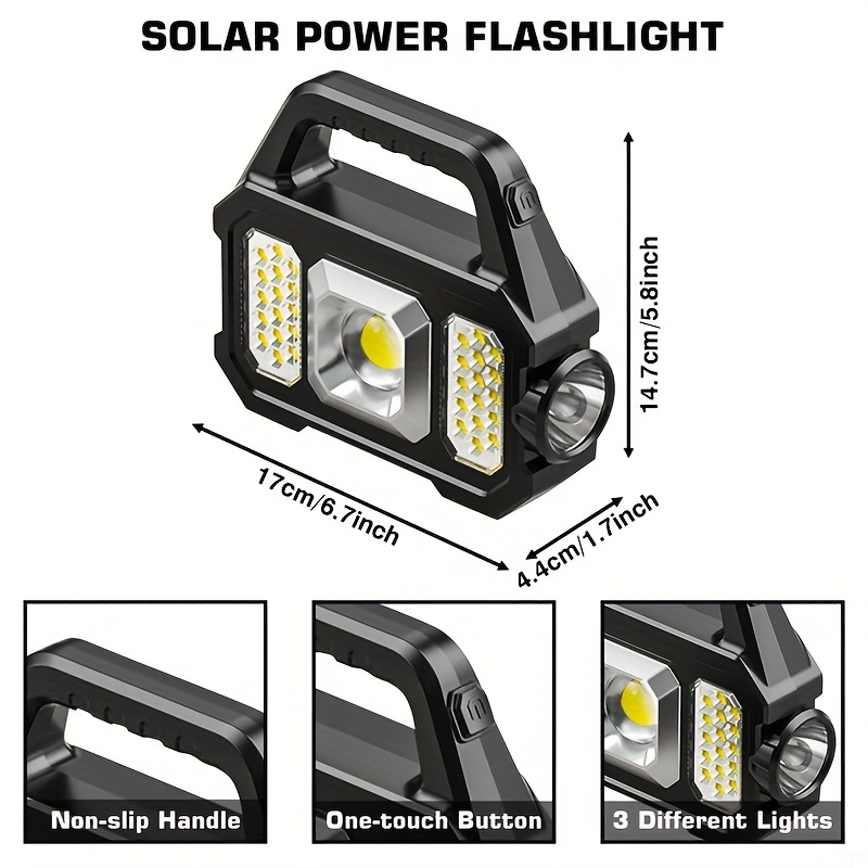 Solar Led+cob Light With Handle Usb Charging Waterproof For - Temu