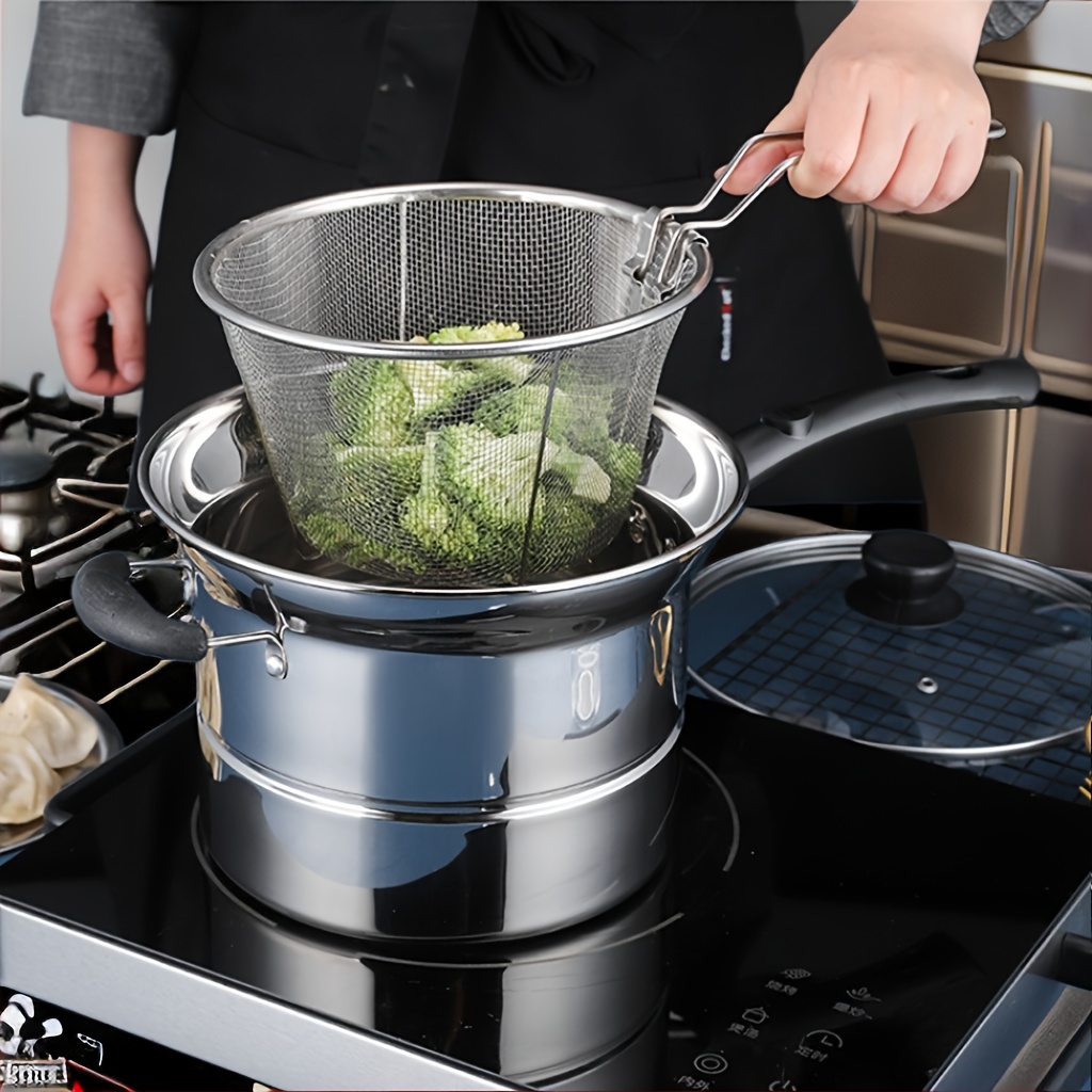 4pcs Stainless Steel Multi-functional Fryer & Pasta Pot With