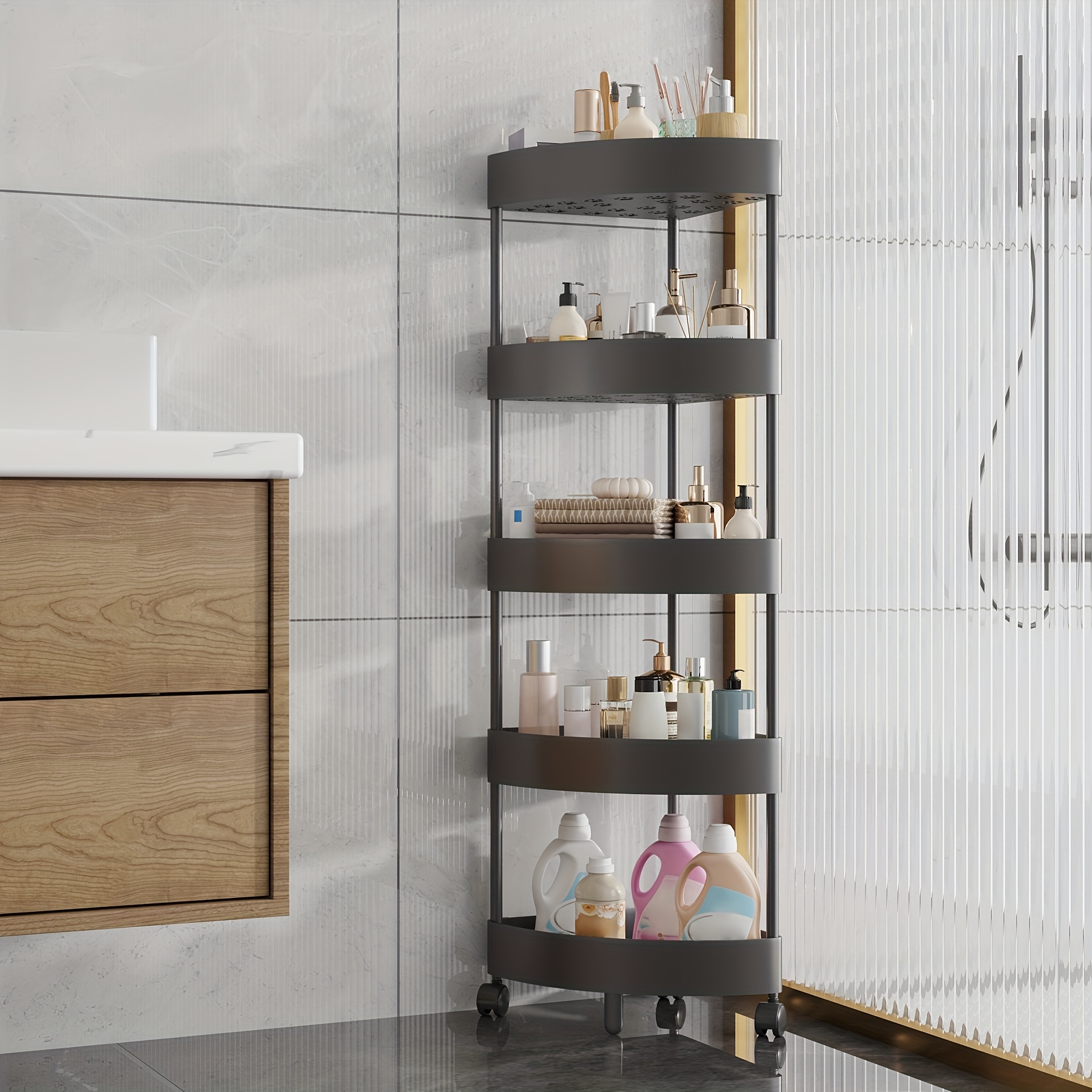 Bathroom Shower Shelf Corner, Corner Shower Shelf Bathroom Storage Shelves,  Bathroom Storage Tower for Shampoo Towels Toilet Paper