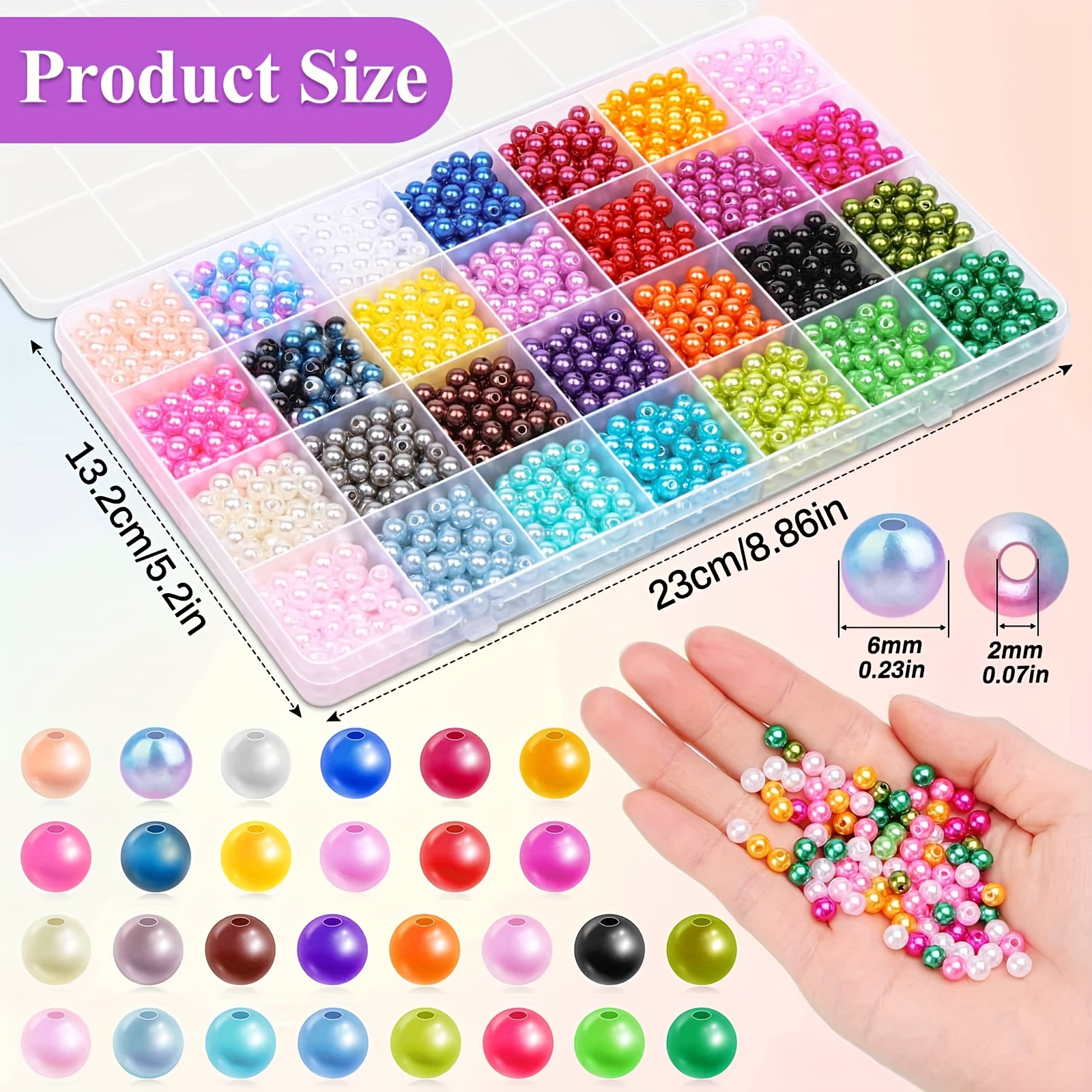 1680PCS 6mm Pearl Beads for Crafts, 24 Colors Multicolor Pearl Beads with  Hole for Jewelry Making and Crafting Bracelet Necklace Earrings