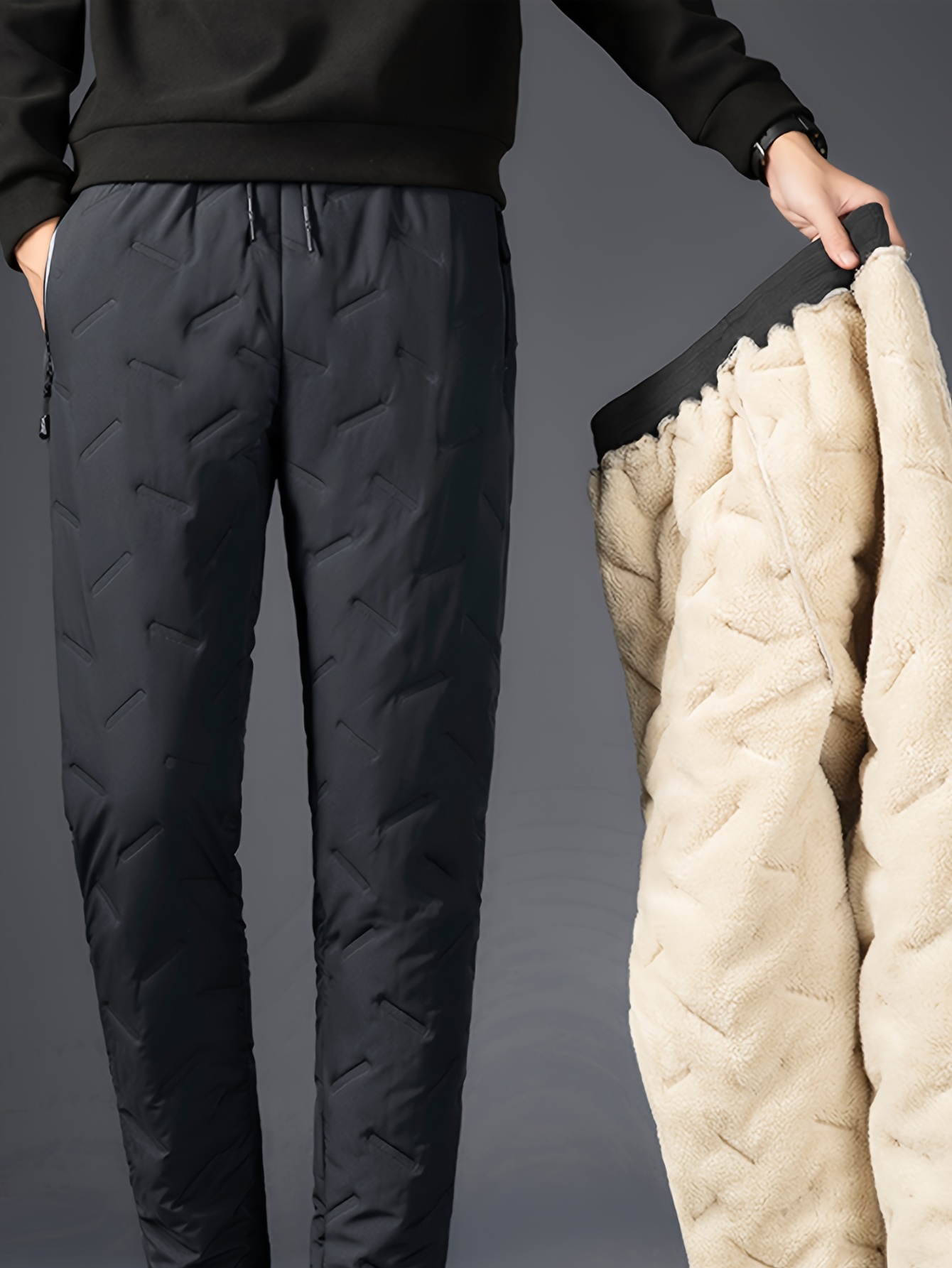 Solid Fuzzy Loose Pants Casual Drawstring Warm Pants Fall - Temu