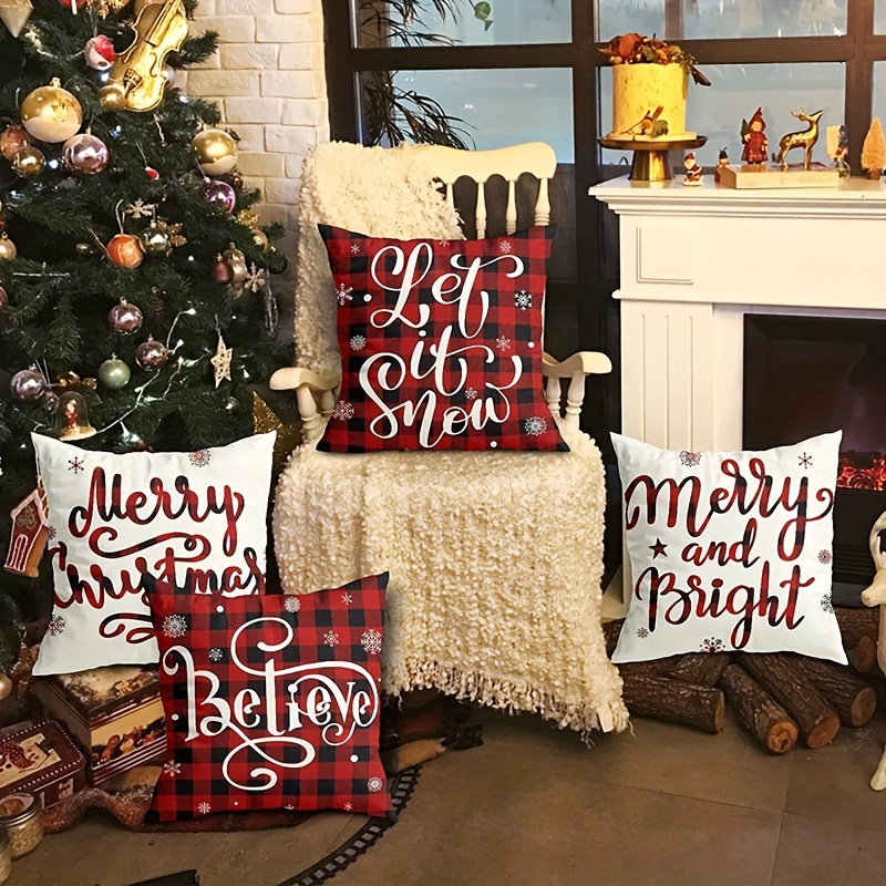 Inyahome Farmhouse Decor Christmas Pillow Covers Buffalo Checked