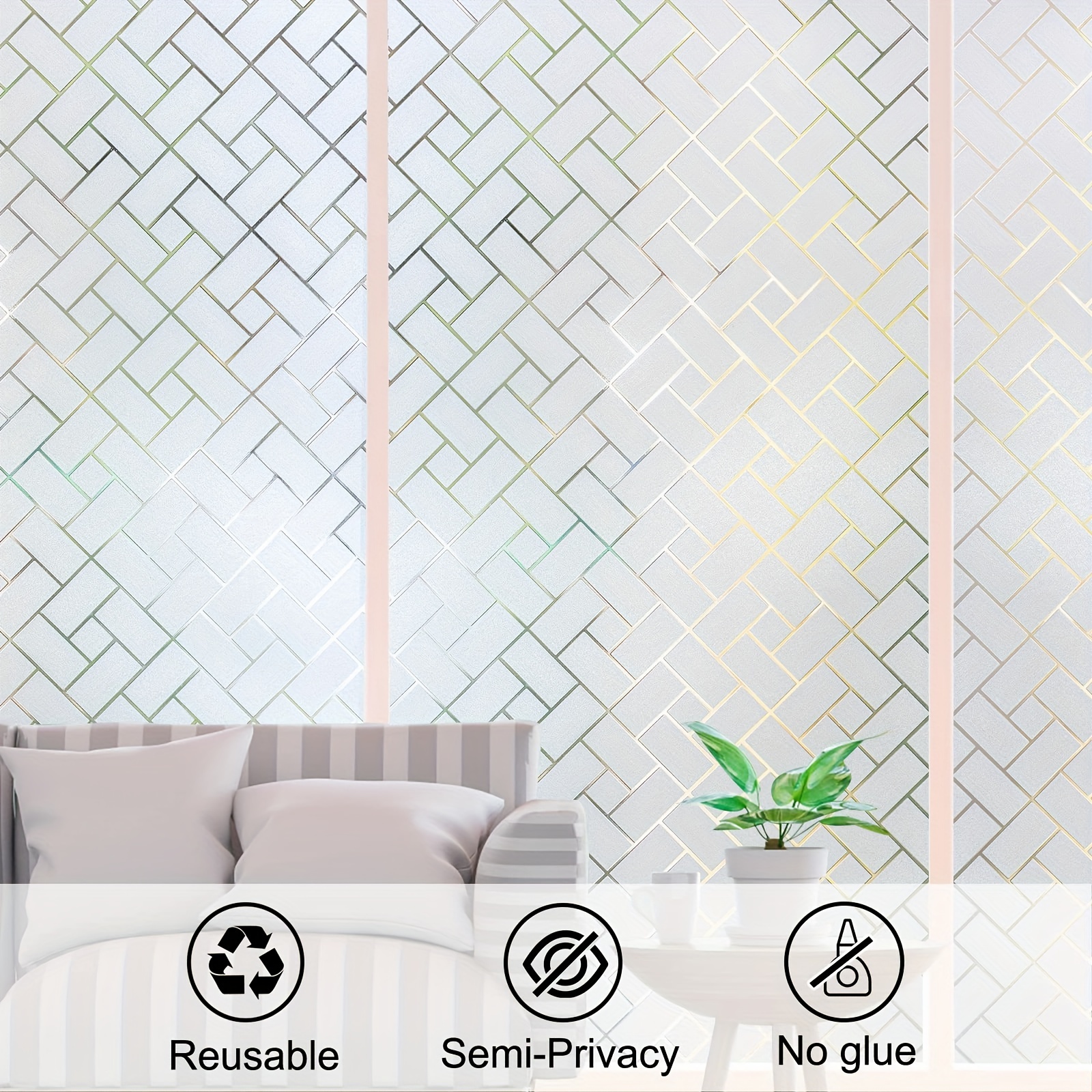Frosted Privacy Window Film Heat Control UV Blocking for Home Office
