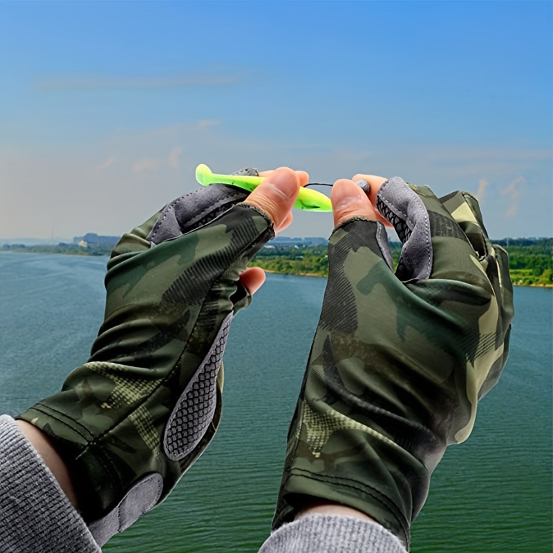 1 Pair Anti\-Slip Outdoor Fishing Gloves 3 Cut Finger Sports Gloves Men  Cycling Hunting Camouflage Thermal Warm yellow green XL