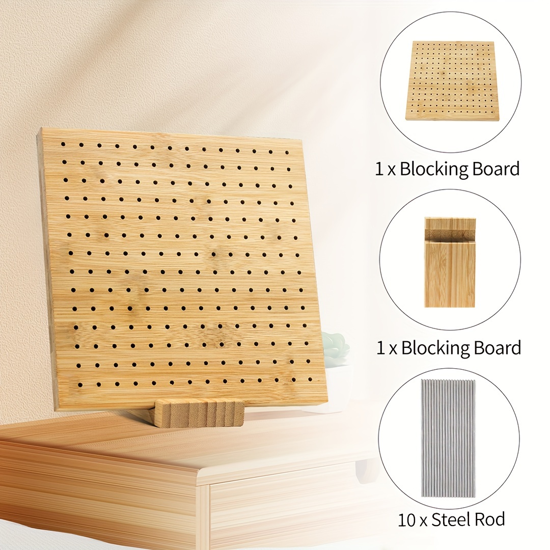 

1set Bamboo Wooden Board For Knitting Crochet And Granny Squares Blocking Board For Knitting And Crochet Projects Handcrafted Knitting Stainless Steel Pins 7.8 Inches