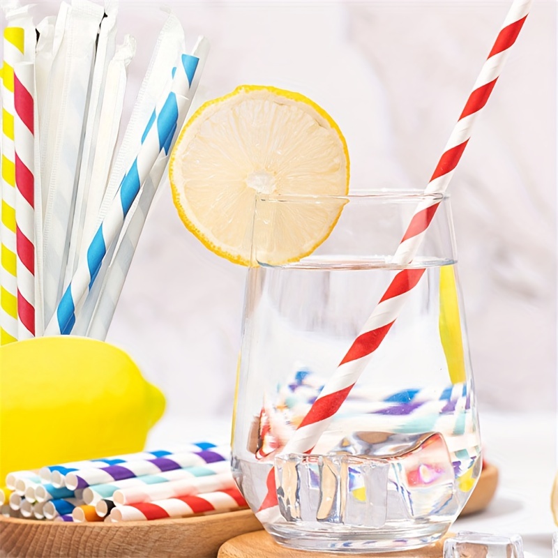 Paille jetable en papier coloré pour décoration de fête, jus, boisson,  lait, thé, pailles jetables 25,4 cm, C, taille unique