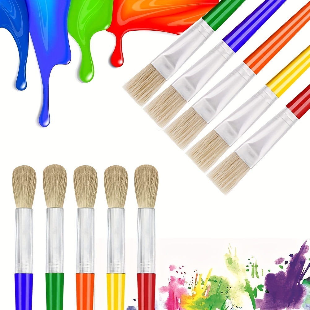 24 pinceles de pintura para niños a granel, coloridos pinceles redondos y  planos para niños, fáciles de limpiar y sujetar, pinceles de pintura para