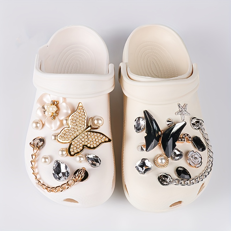 10/12pcs Fashion Rhinestone & Faux Pearl Series Shoes Charms for Clogs Sandals Decoration, Shoes DIY Accessories for Women,Temu