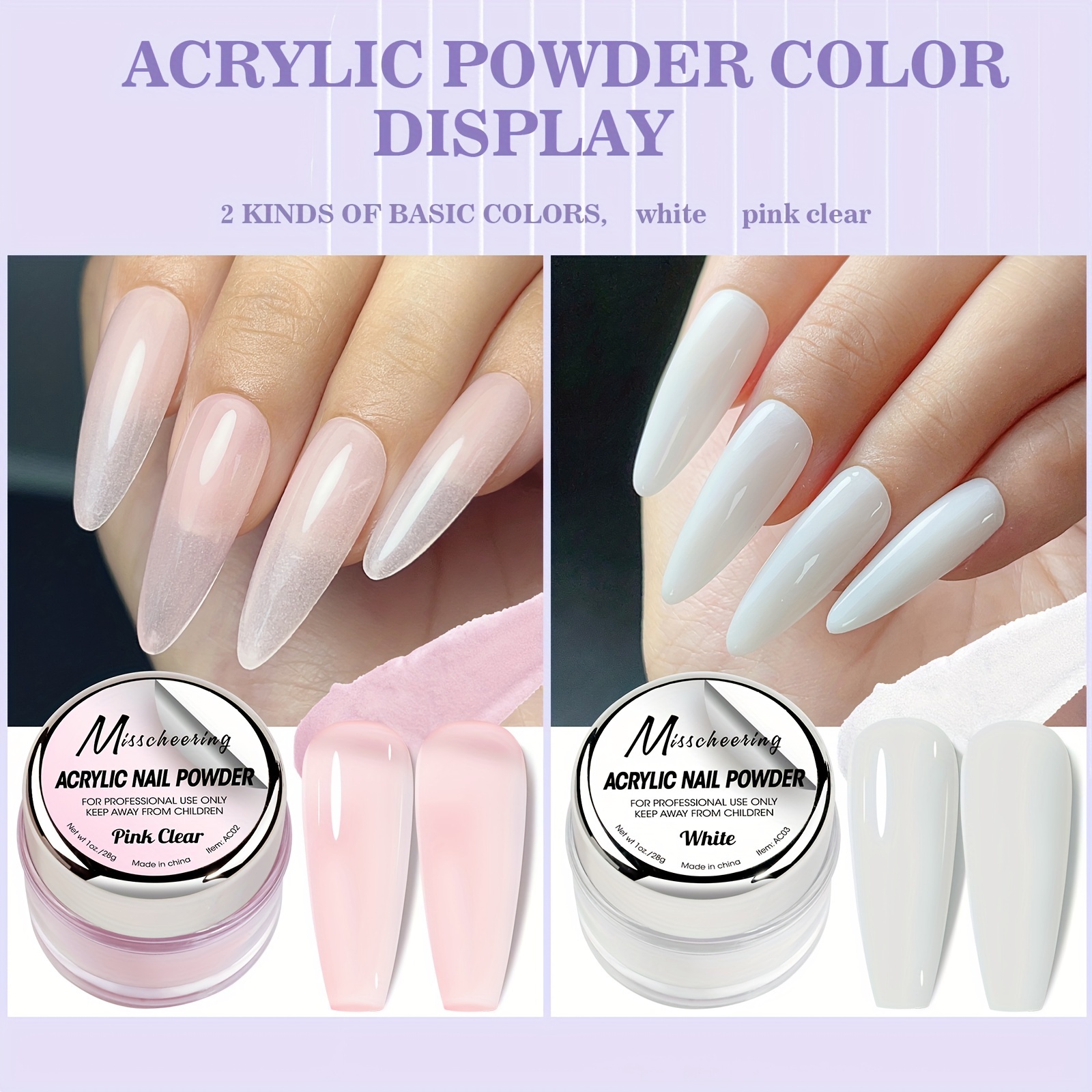 Acrylic Nail Kit – White Pinkish Clear Acrylic Powder & Nail Flowers  Monomer Set With Nail Brush