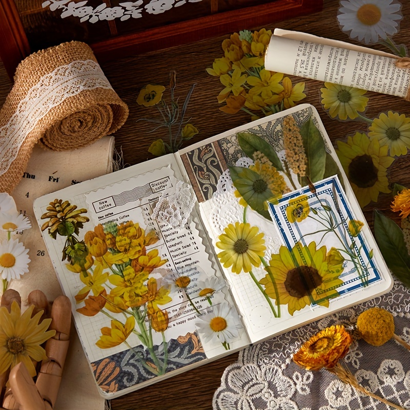 Pegatinas vintage de flores de gran tamaño para álbumes de