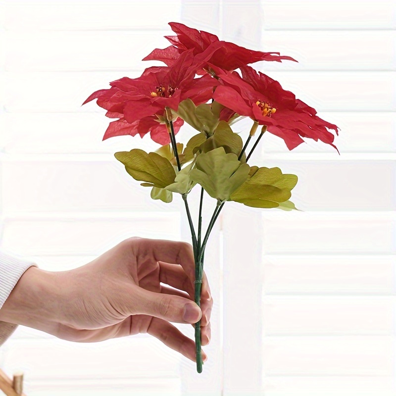 4Pcs Artificial Poinsettia Bushes Poinsettias Artificial Christmas Flowers  Red Fake Silk Poinsettia Flowers Poinsettia Floral Bouquet for Xmas Tree  Fillers Home Table Centerpiece Holiday