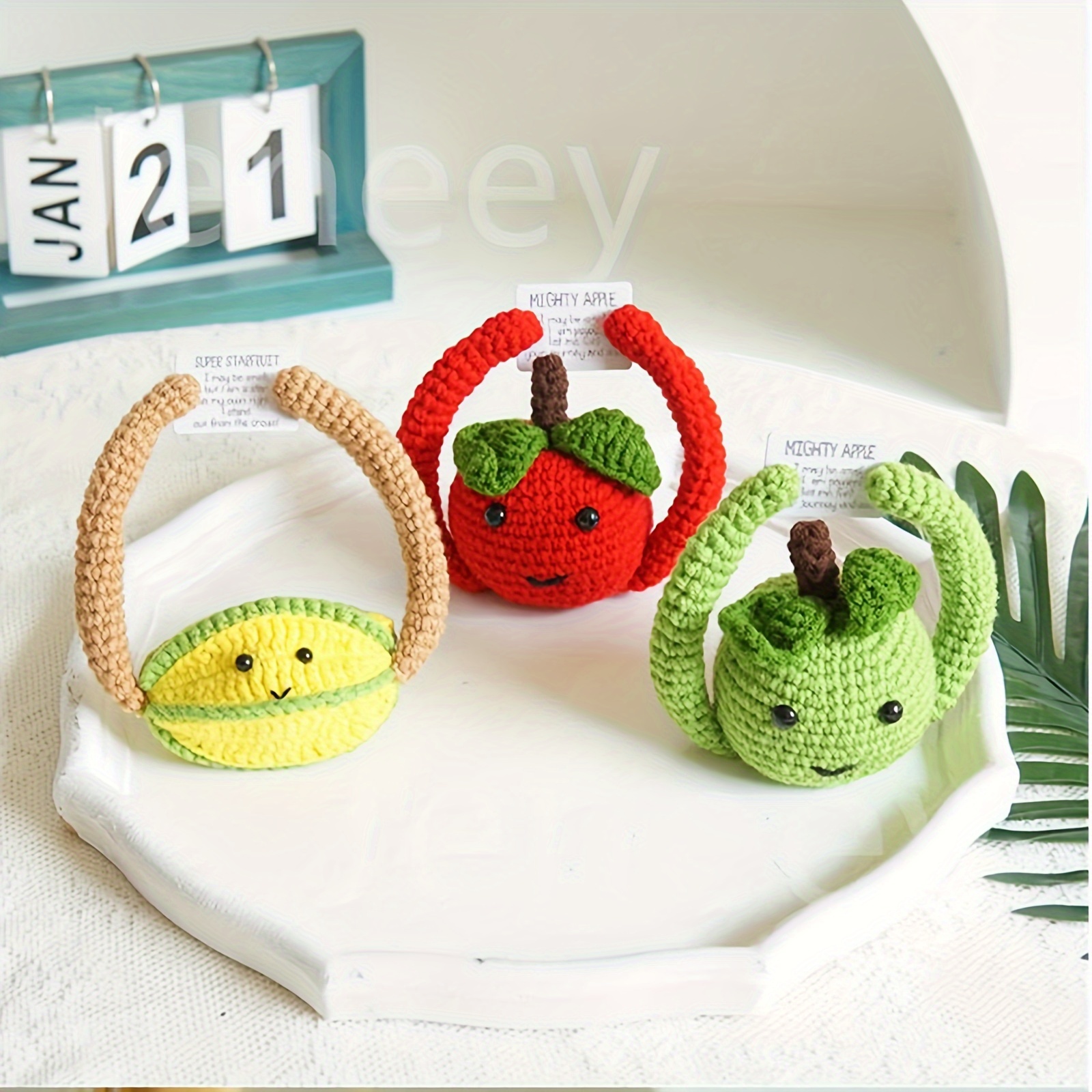 Positive Knitted Dolls With Positive card Crochet Fruit Toys For