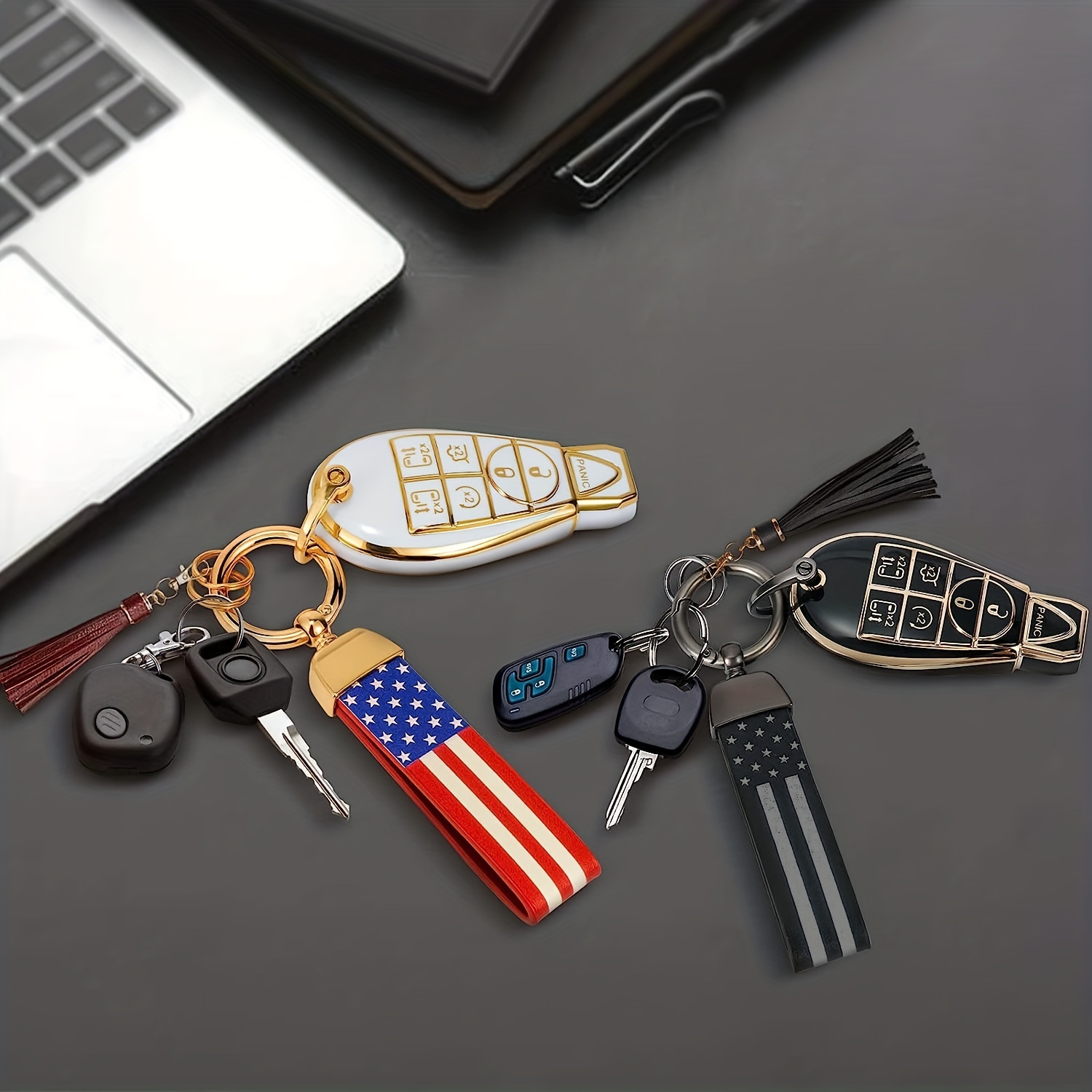 American Usa Flag Car Keychain, Creativre Zinc Alloy Circular Car Keychains  For Men( Black And Red ) - Temu