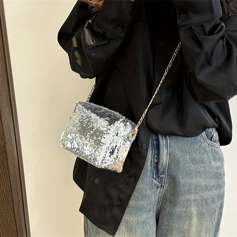 River Island Silver Glitter Mini Cross Body Bag in Gray