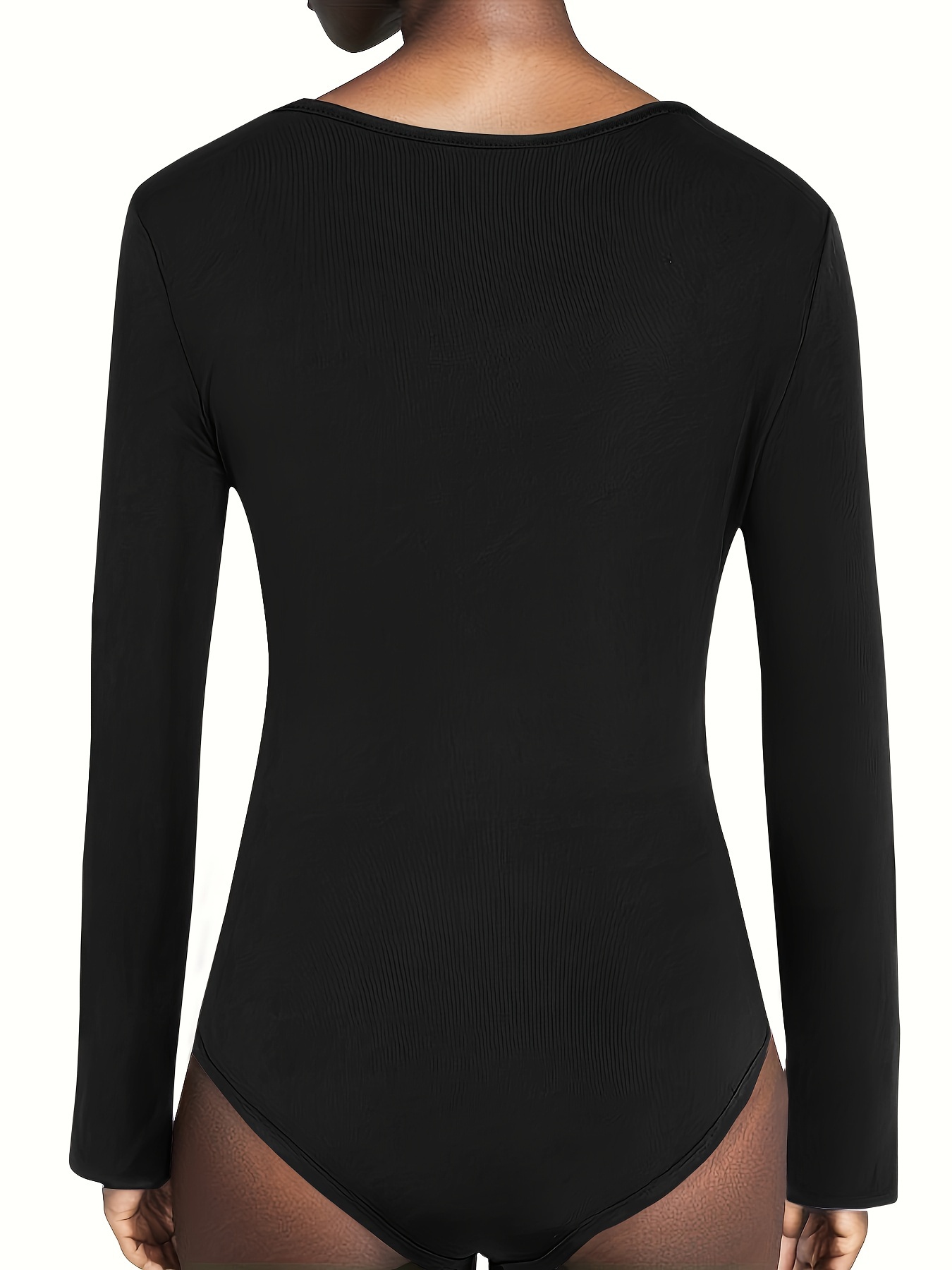 Women Long Sleeve Leotard Bodysuit Top Deep V Neck Skinny Jumpsuit