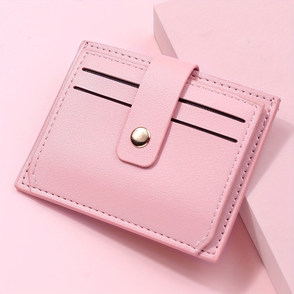 Pink Cute Small Wallet Women Slim Leather Card Holder with
