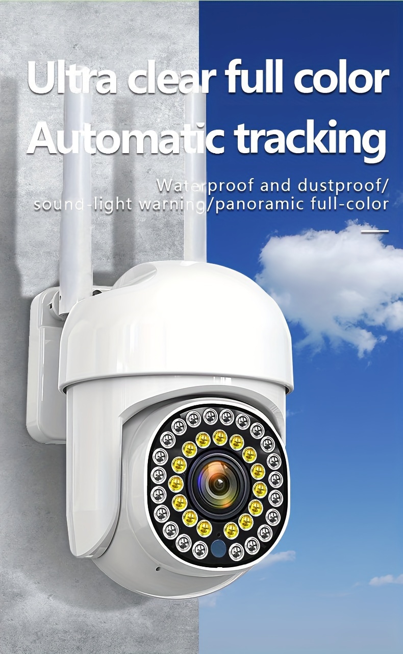 Outdoor Wifi Sicherheitskamera Wasserdicht PTZ Auto Tracking Audio CCTV Überwachung  360 IP Kamera, Tag & Nacht Vollfarbe, AI Humanoid Bewegungserkennung,  Zwei-Wege-Sprachinterkom, 360 Grad Panoramablick, 2,4 GHz Sicherheitskamera  Smart Home