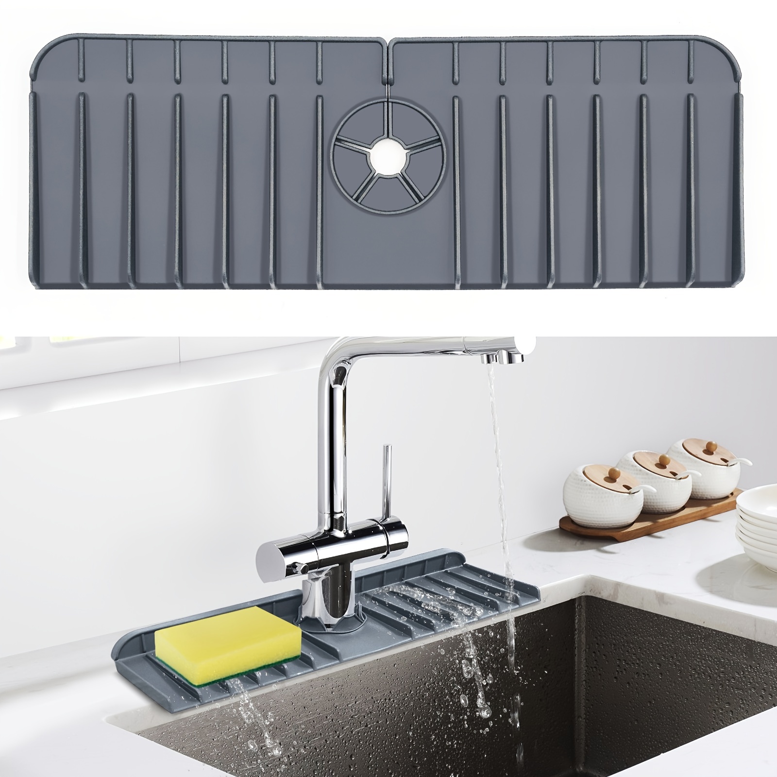 Kitchen Sink Splash Guard, Silicone Faucet Handle Drip Catcher Tray Pad, Washers Faucet Absorbent Mat, Sink Protectors for Kitchen Sink, Sink Mat for