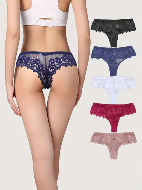 Sexy Panties For Women Floral Lace Cross Low Rise Elastic Briefs Hollow Out  Soild Soft Stretch Lightweight Seamless Briefs