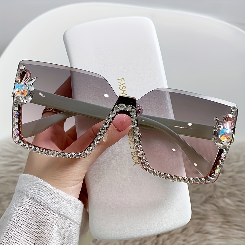 Rhinestone Fashion Sunglasses Women Rimless Sunglasses - Temu