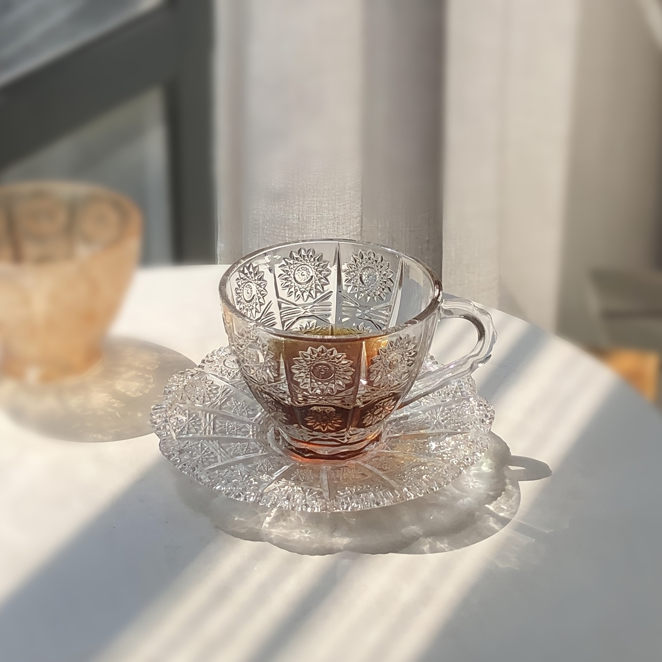 Cups Coffee Set Vintage, Glass Tea Cups Saucer
