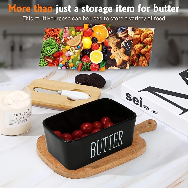 Butter Fresh keeping Box Wooden Lid Ceramics Butter Keeper - Temu