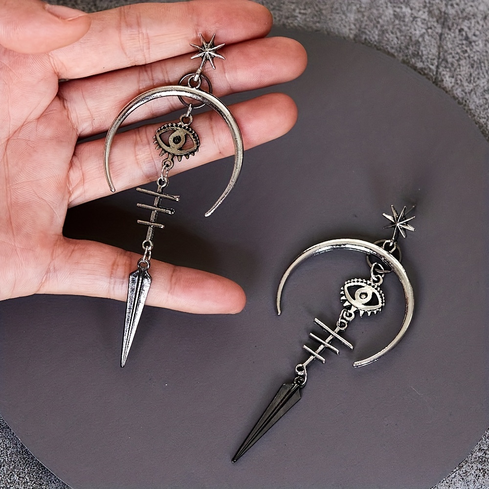 Gothic Devil's Eye Crescent Earrings Men Boho Party Jewelry
