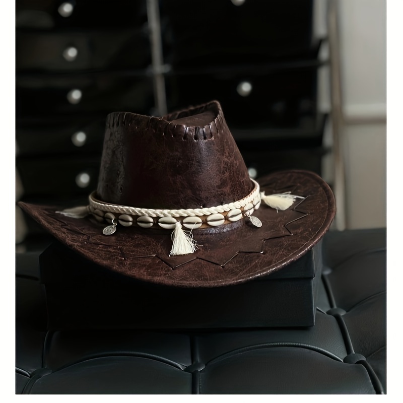 1pc Vintage Western Cowboy Hat - Wide Brim Sun Protection Hat For
